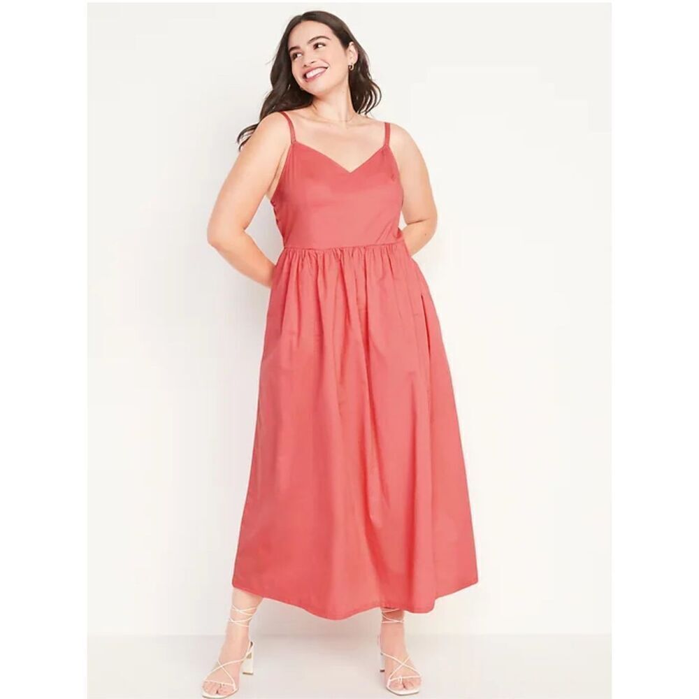 NWT Old Navy Cotton-Poplin Cami Maxi Swing Dress Ginger Rose Size XL